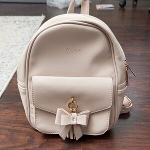 ECOSUSI Cream Mini Backpack with Bow and Tassel Accent